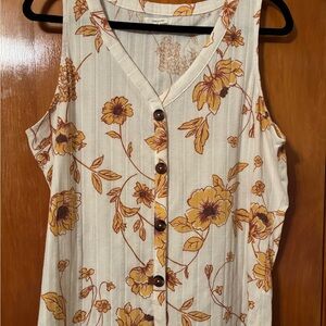 Maurices Cream and Brown Floral Sleeveless Blouse